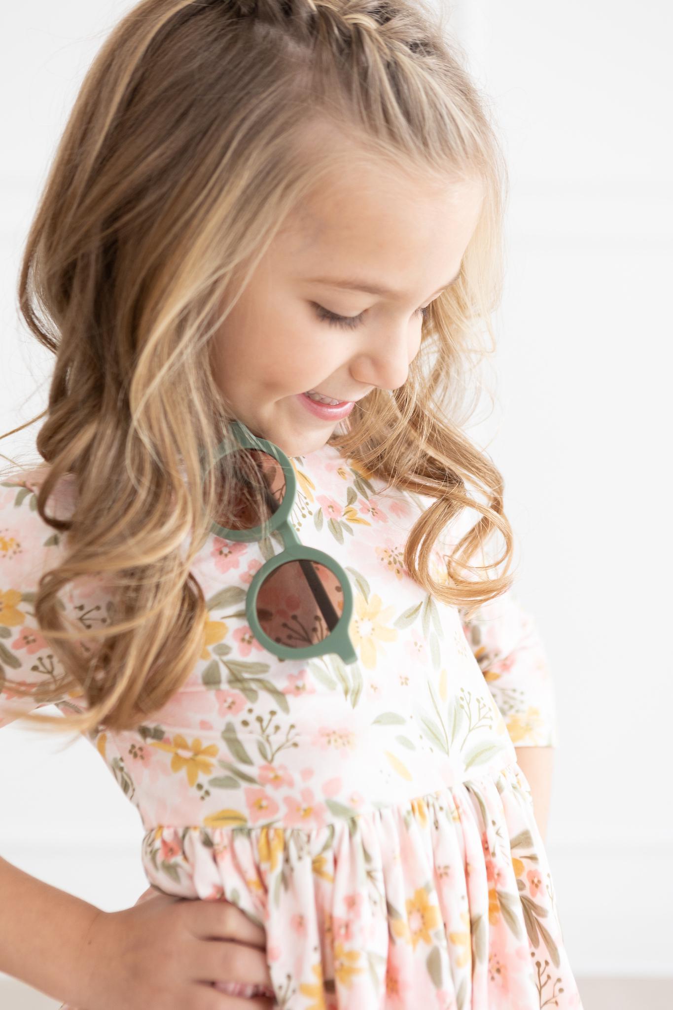 Pretty Peachy Floral 3/4 Sleeve Pocket Twirl Dress