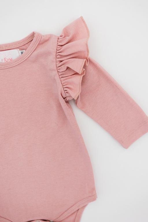 Vintage Pink L/S Flutter Bodysuit Romper