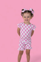 BUBBLEGUM CHECKERS DREAM RUFFLE SHORT SET