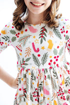 Holly Jolly Christmas 3/4 Sleeve Pocket Twirl Dress