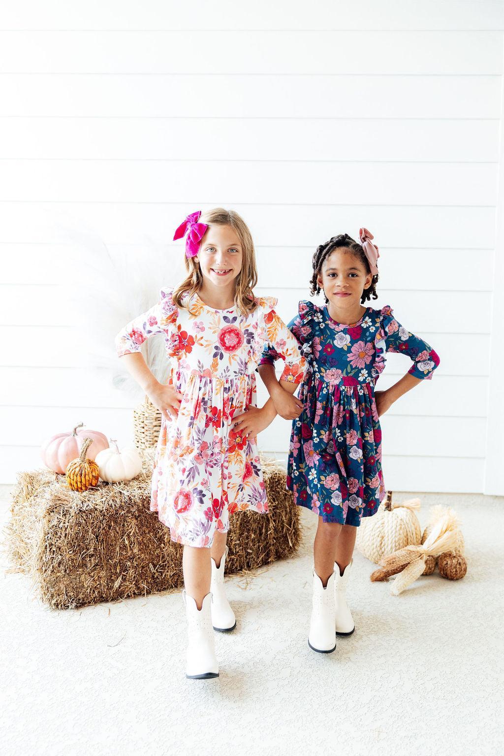 Vintage Garden 3/4 Sleeve Ruffle Twirl Dress