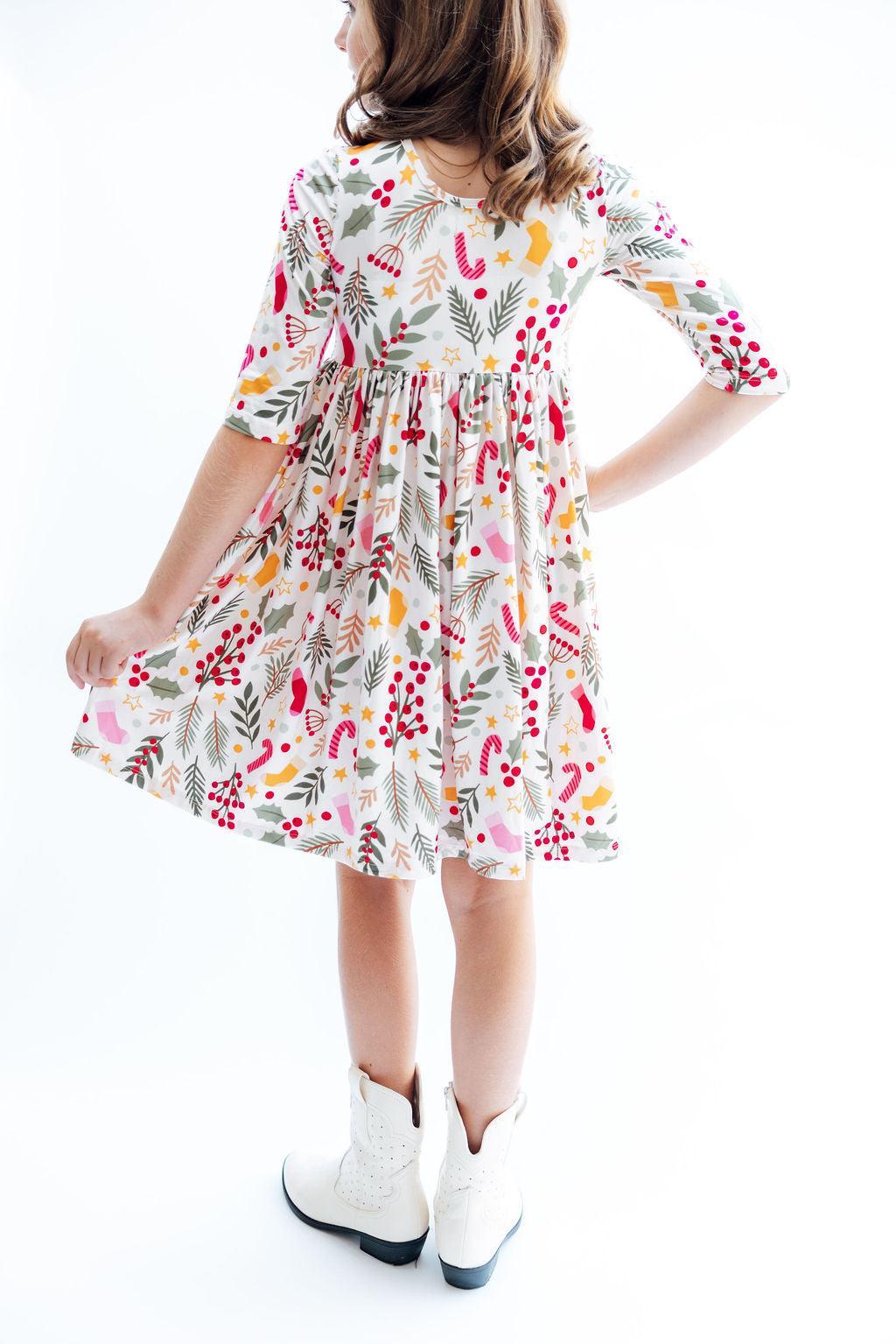 Holly Jolly Christmas 3/4 Sleeve Pocket Twirl Dress