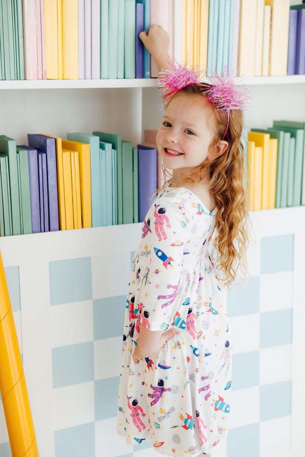 Out of this World 3/4 Sleeve Pocket Twirl Dress