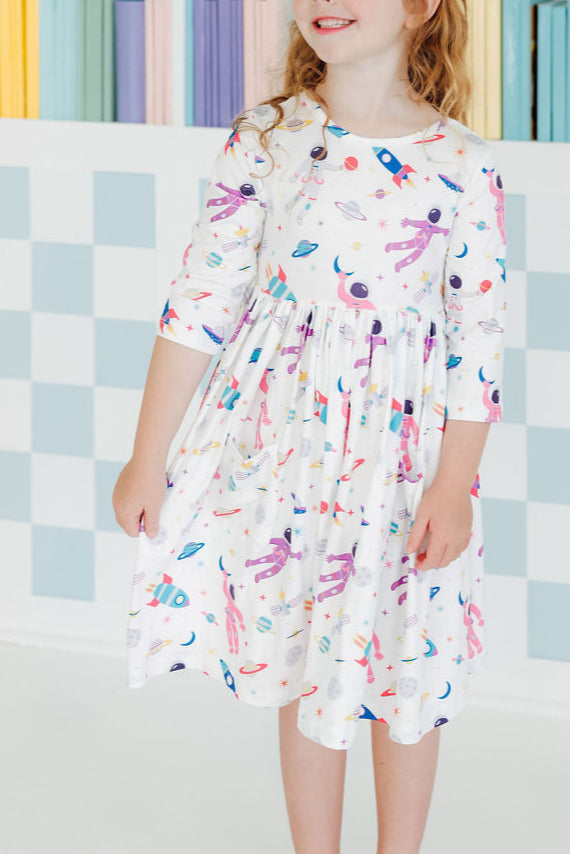 Out of this World 3/4 Sleeve Pocket Twirl Dress