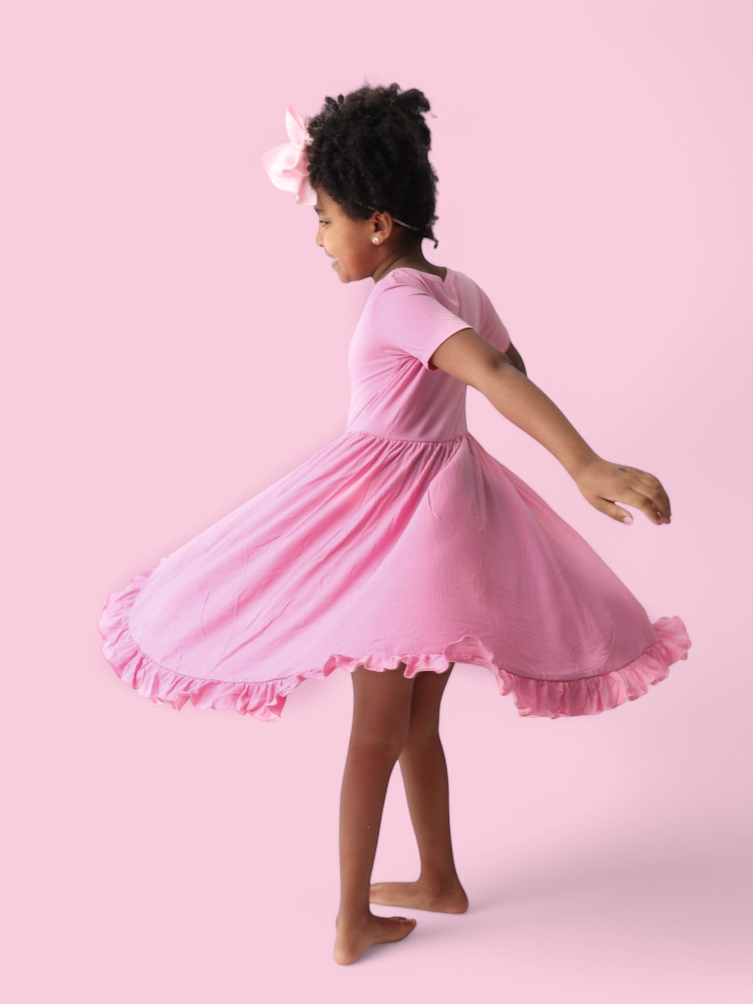BELLA PINK RIB DREAM RUFFLE DRESS
