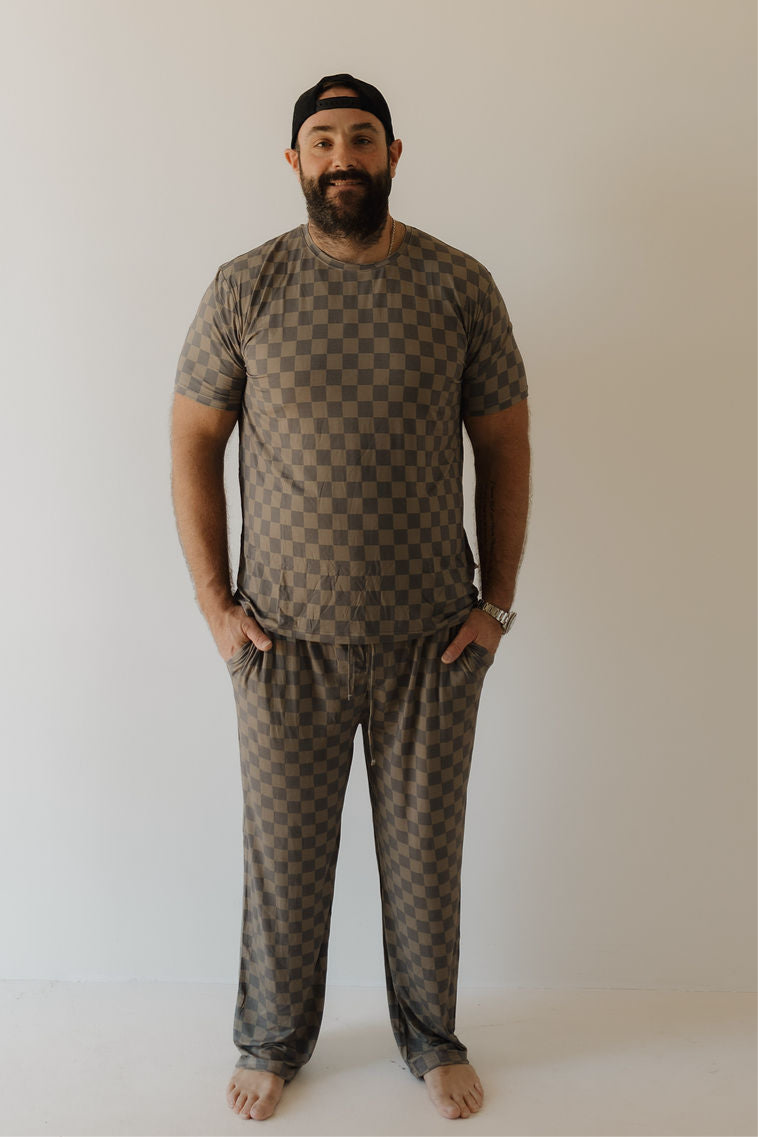 Men's Bamboo Short Sleeve Pajama | Faded Brown Checkerboard