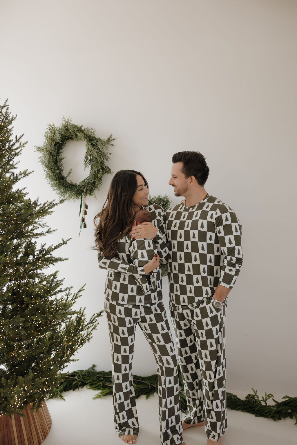 Women's Long Sleeve Bamboo Pajama | Christmas Tree Checkerboard