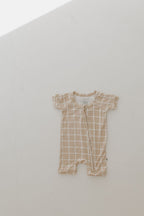 Bamboo Zip Shortie | Grid Zipper Romper