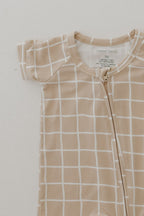 Bamboo Zip Shortie | Grid Zipper Romper