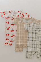 Bamboo Zip Shortie | Grid Zipper Romper
