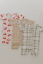 Bamboo Zip Shortie | Grid Zipper Romper