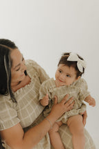 Ruffle Muslin Romper | Linen Grid