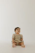 Ruffle Muslin Romper | Linen Grid