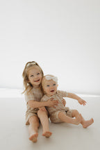 Bamboo Zip Shortie | Grid Zipper Romper