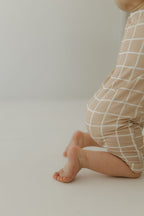 Bamboo Zip Shortie | Grid Zipper Romper