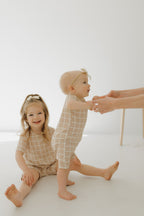 Bamboo Zip Shortie | Grid Zipper Romper