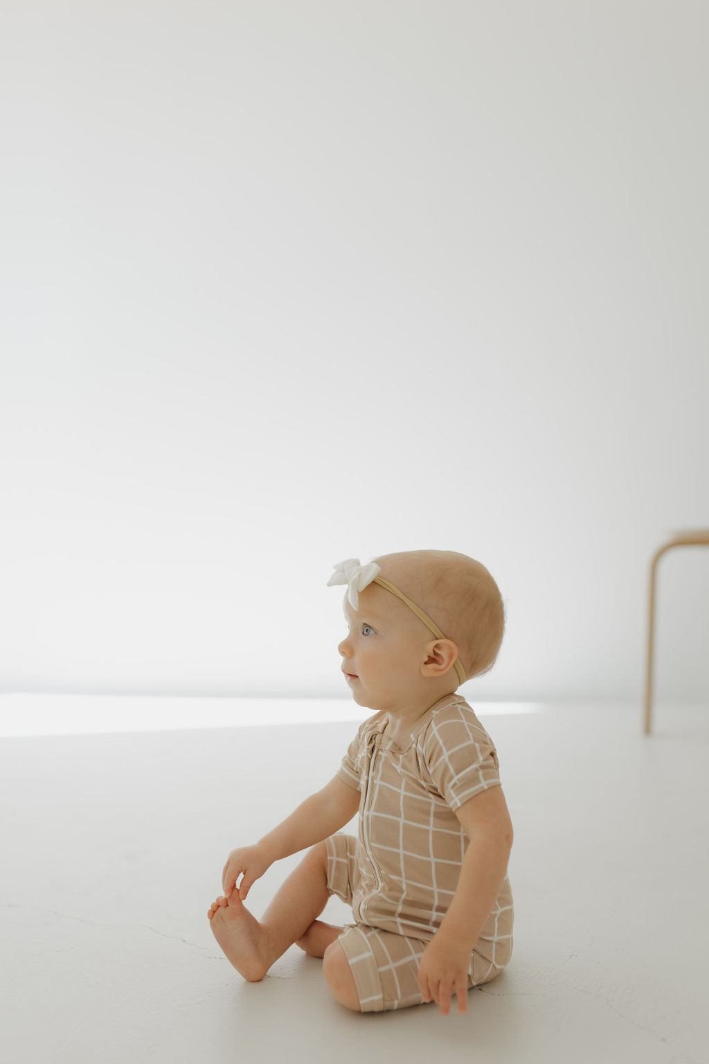 Bamboo Zip Shortie | Grid Zipper Romper