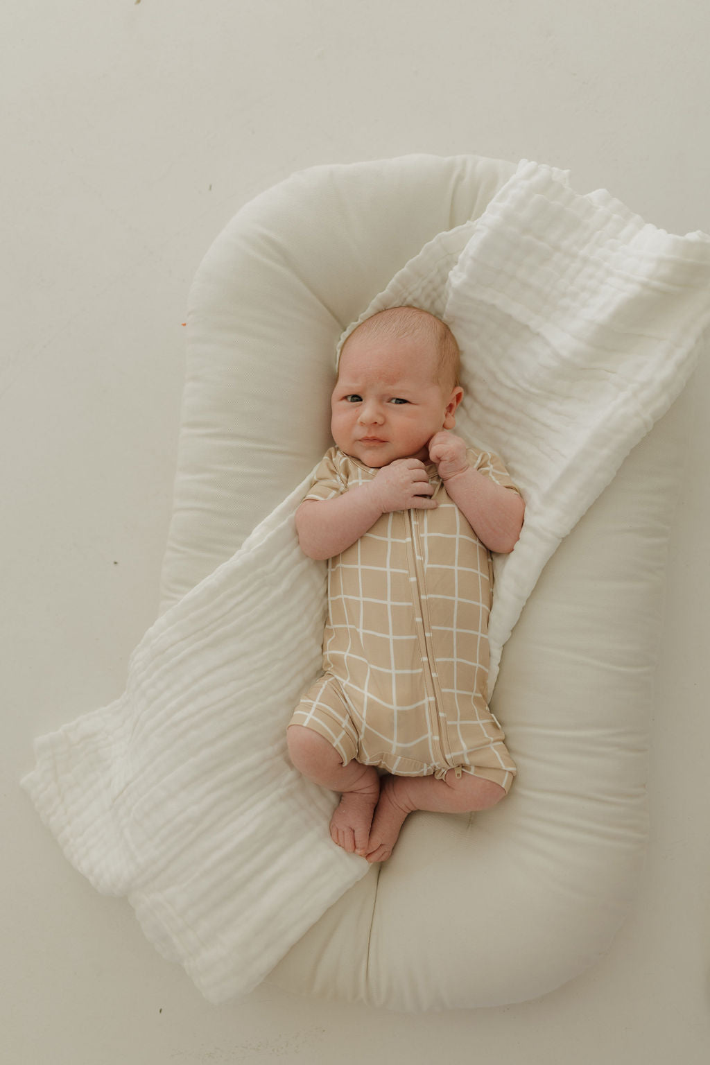Bamboo Zip Shortie | Grid Zipper Romper