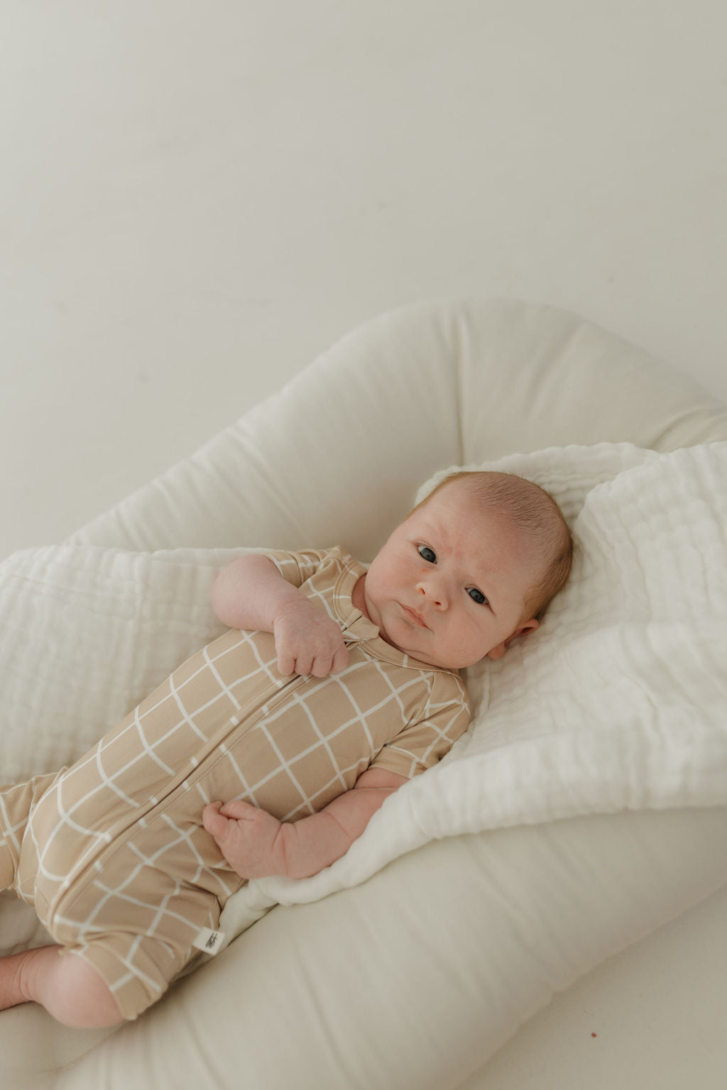 Bamboo Zip Shortie | Grid Zipper Romper