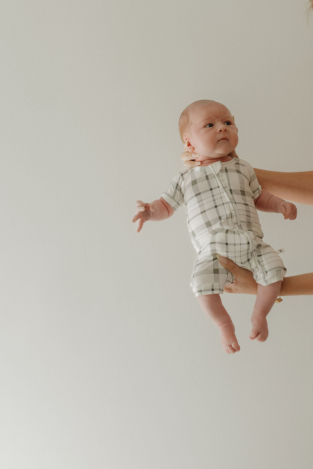 Bamboo Zip Shortie | Picnic Plaid Zipper Romper