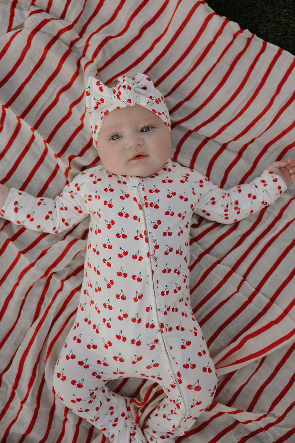 Bamboo Zip Pajamas Zipper Romper | Sweetheart Cherries