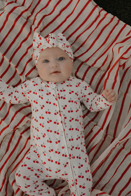 Bamboo Zip Pajamas Zipper Romper | Sweetheart Cherries