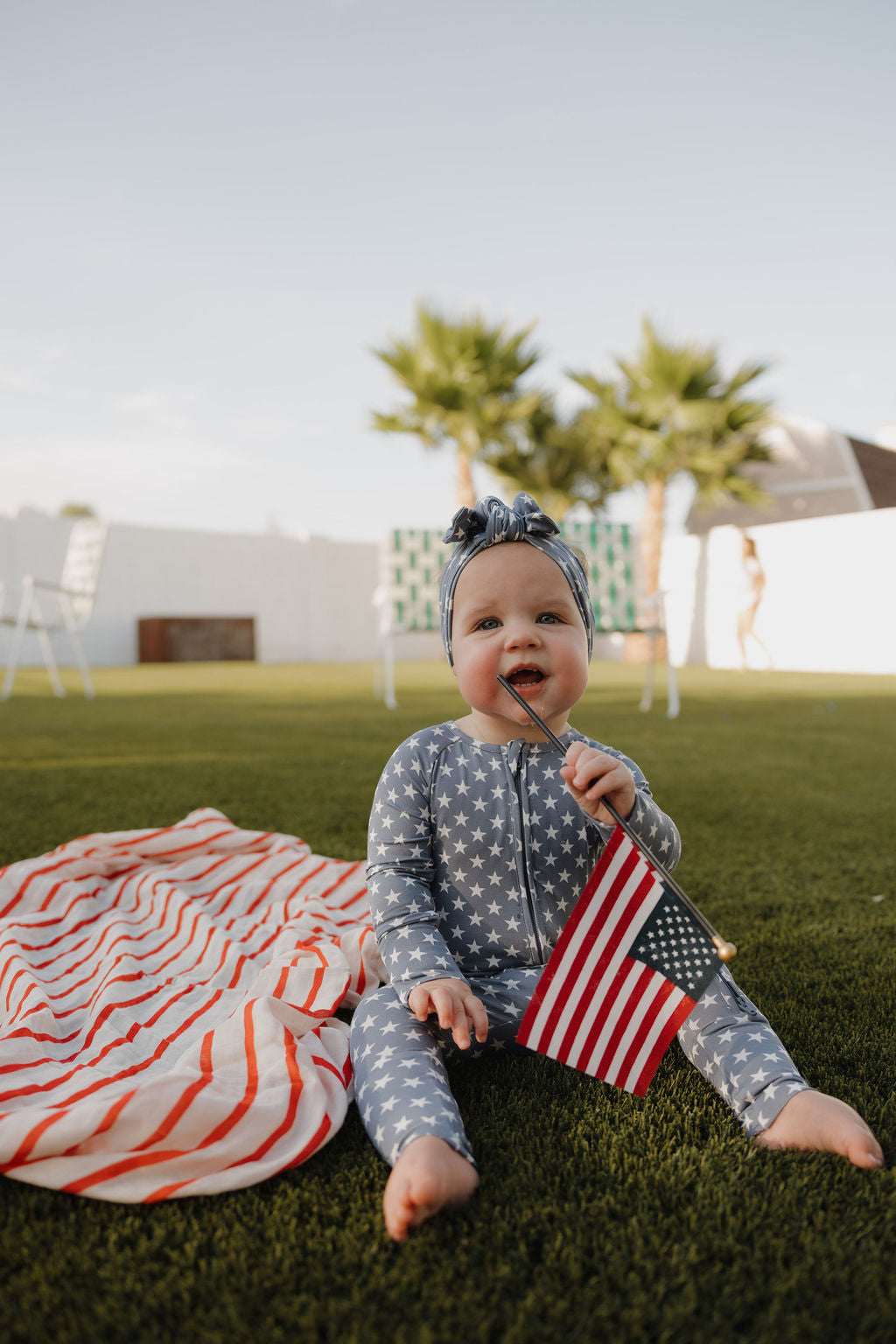 Bamboo Zip Pajamas Zipper Romper| Star Spangled