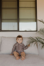 Girls Long Sleeve Swimsuit | Chocolate Gingham
