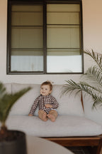 Girls Long Sleeve Swimsuit | Chocolate Gingham