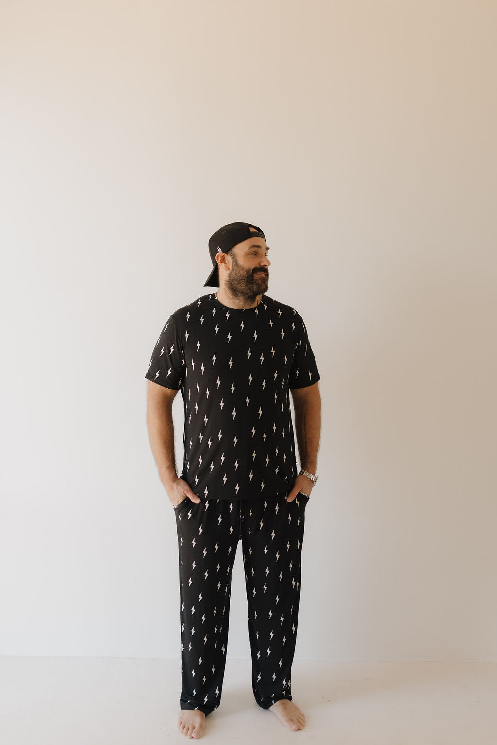 Men's Bamboo Short Sleeve Pajama | Midnight Lightning Bolt