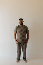 Men's Bamboo Short Sleeve Pajama | Faded Brown Checkerboard
