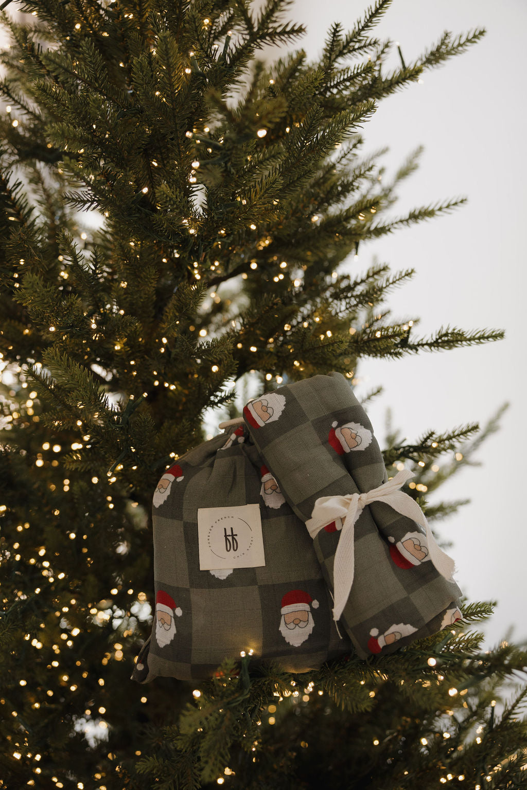 Muslin Crib Sheet | Santa Checkerboard