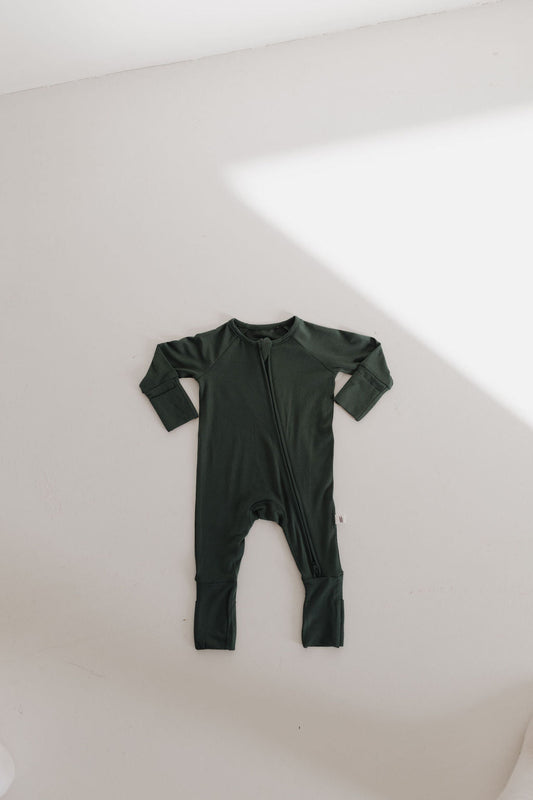 Bamboo Zip Pajamas | Emerald Zipper Romper