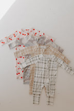 Bamboo Zip Pajamas | Grid Zipper Romper