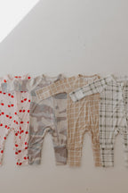 Bamboo Zip Pajamas | Grid Zipper Romper