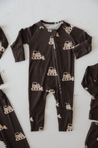 Bamboo Zip Pajamas Zipper Romper | Bulldozer