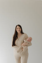 Bamboo Zip Pajamas | Grid Zipper Romper