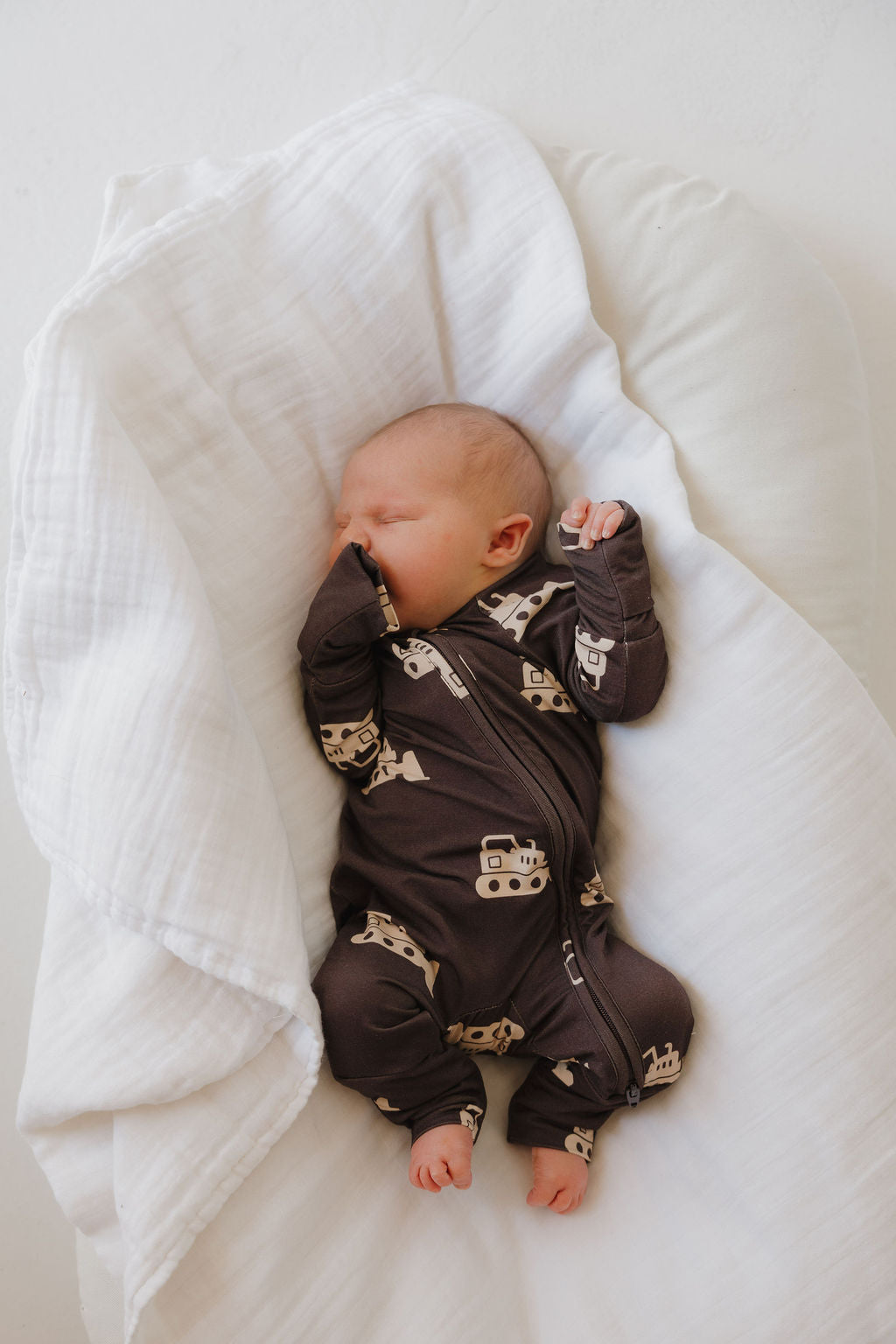 Bamboo Zip Pajamas Zipper Romper | Bulldozer