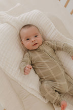 Bamboo Zip Pajamas | Linen Grid Zipper Romper