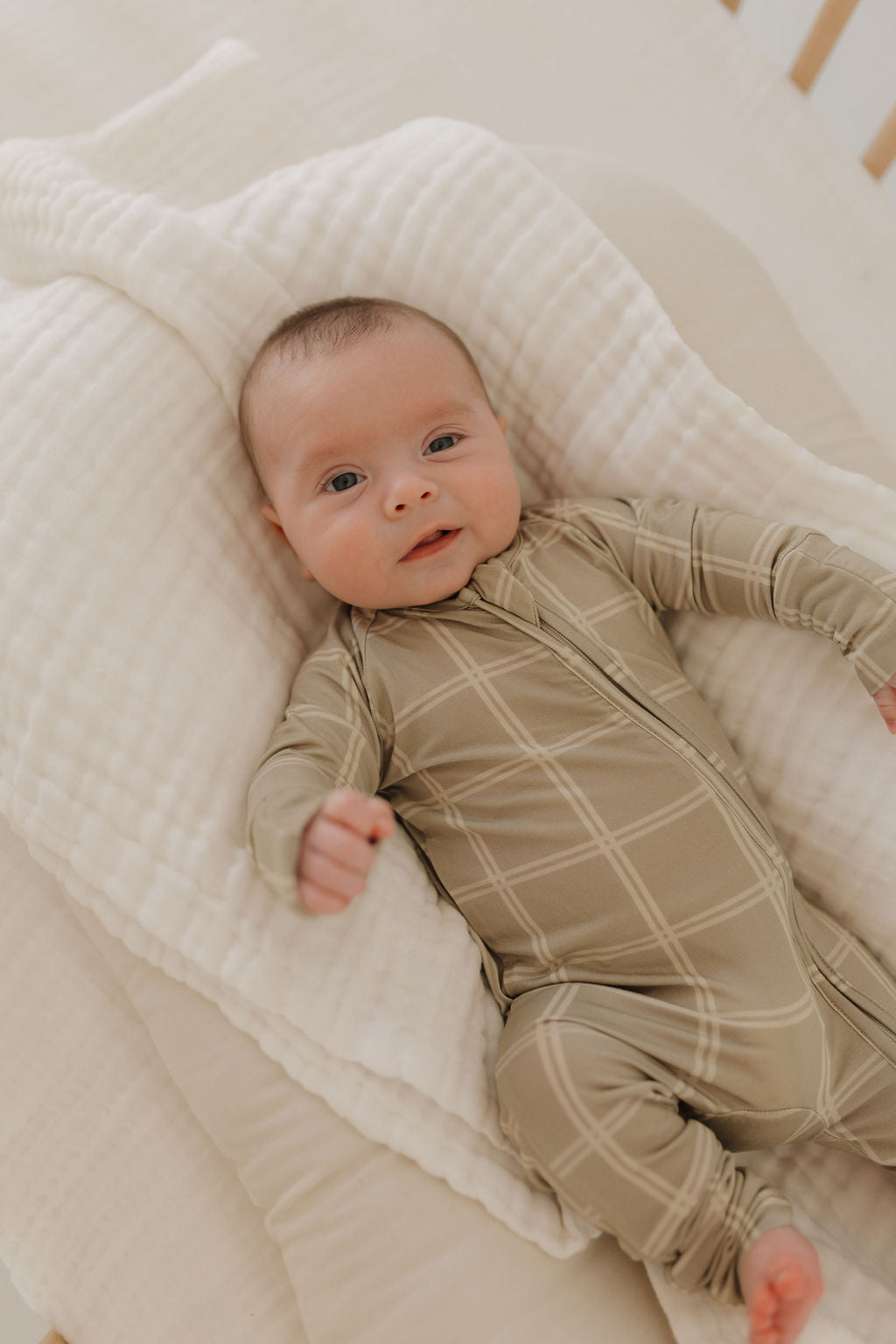 Bamboo Zip Pajamas | Linen Grid Zipper Romper