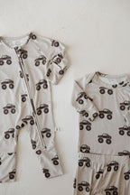 Bamboo Zip Pajamas Zipper Romper | Monster Truck