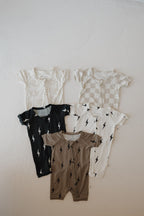 Shortie Bamboo Zip Zipper Romper | Brown & Black Lightning Bolt