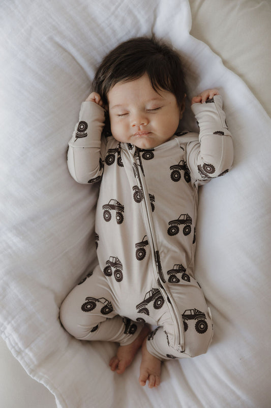 Bamboo Zip Pajamas Zipper Romper | Monster Truck