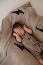 Shortie Bamboo Zip Zipper Romper | Brown & Black Lightning Bolt
