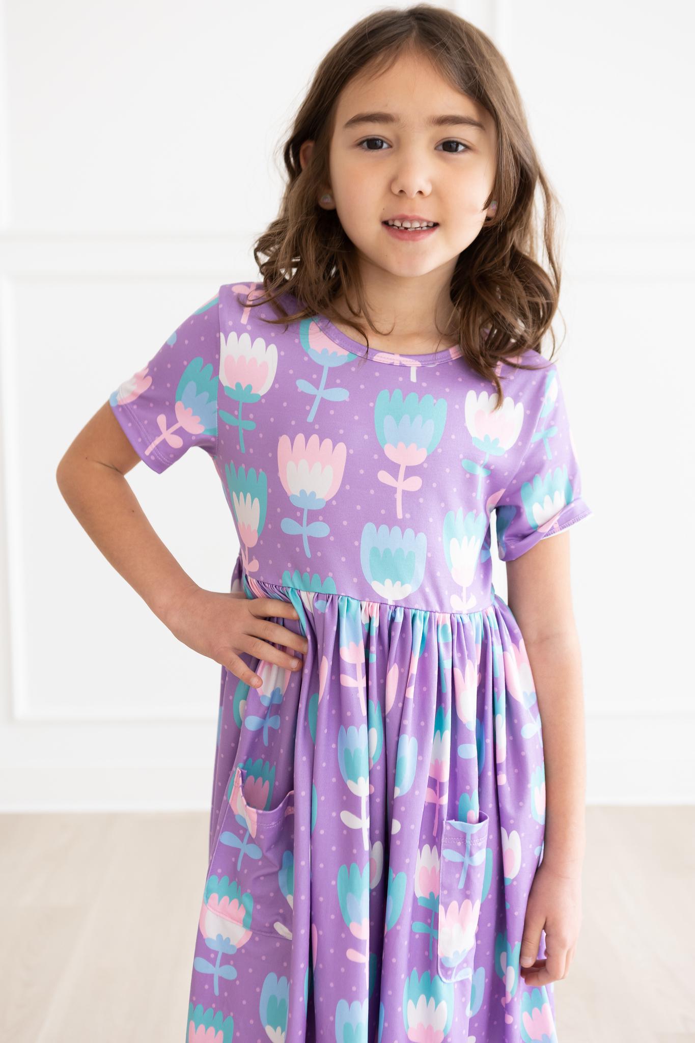 Too Cool Tulips Floral S/S Pocket Twirl Dress