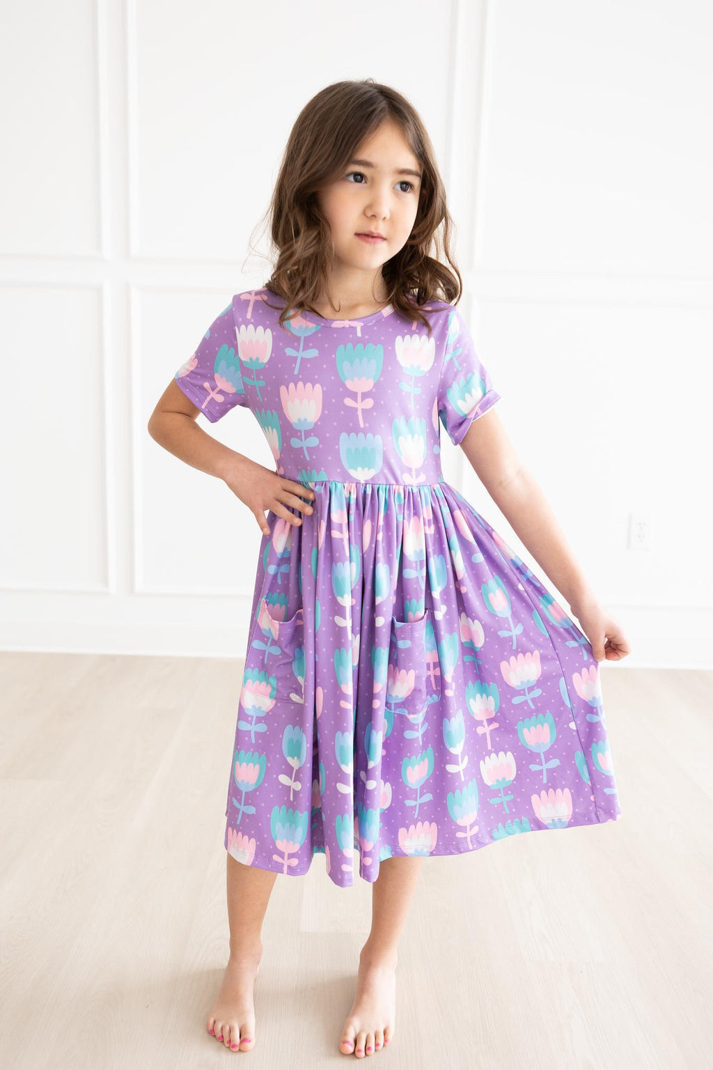 Too Cool Tulips Floral S/S Pocket Twirl Dress