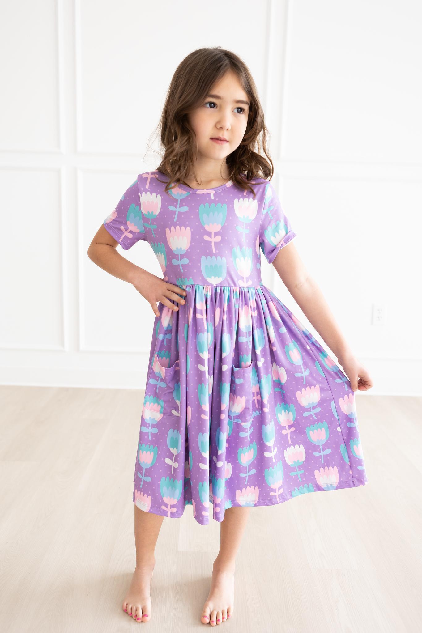 Too Cool Tulips Floral S/S Pocket Twirl Dress