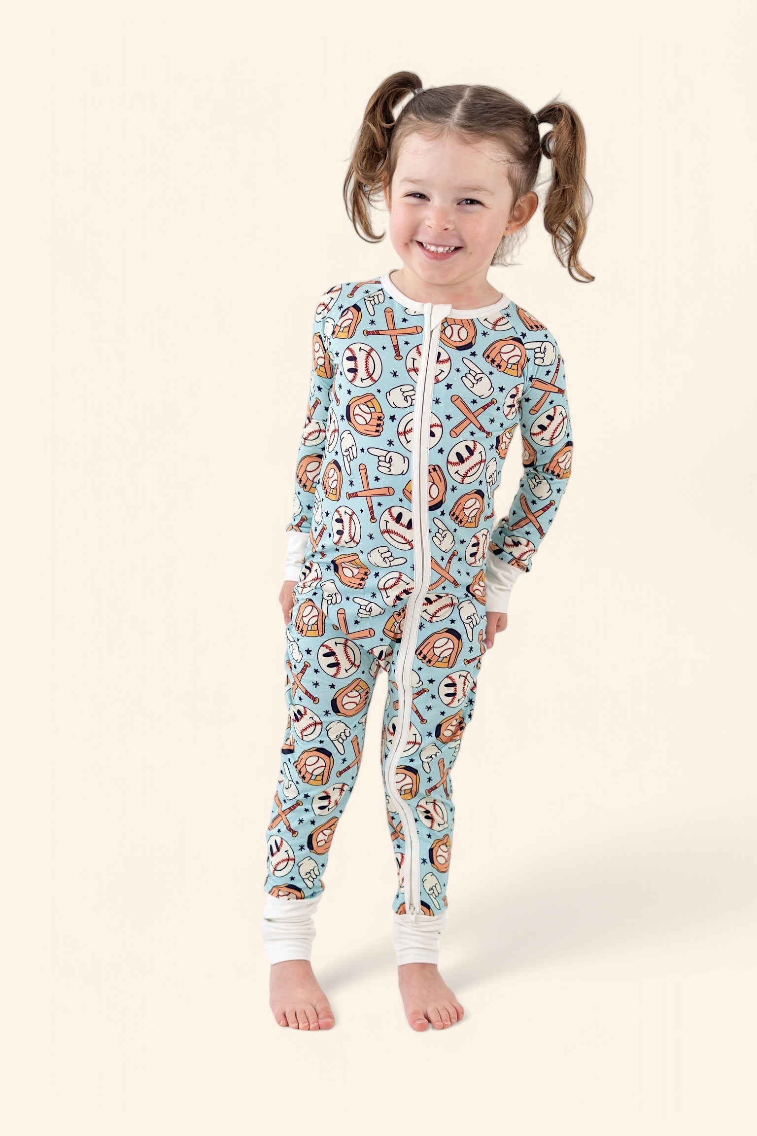 BASEBALL SMILEY DREAM ZIPPER ROMPER