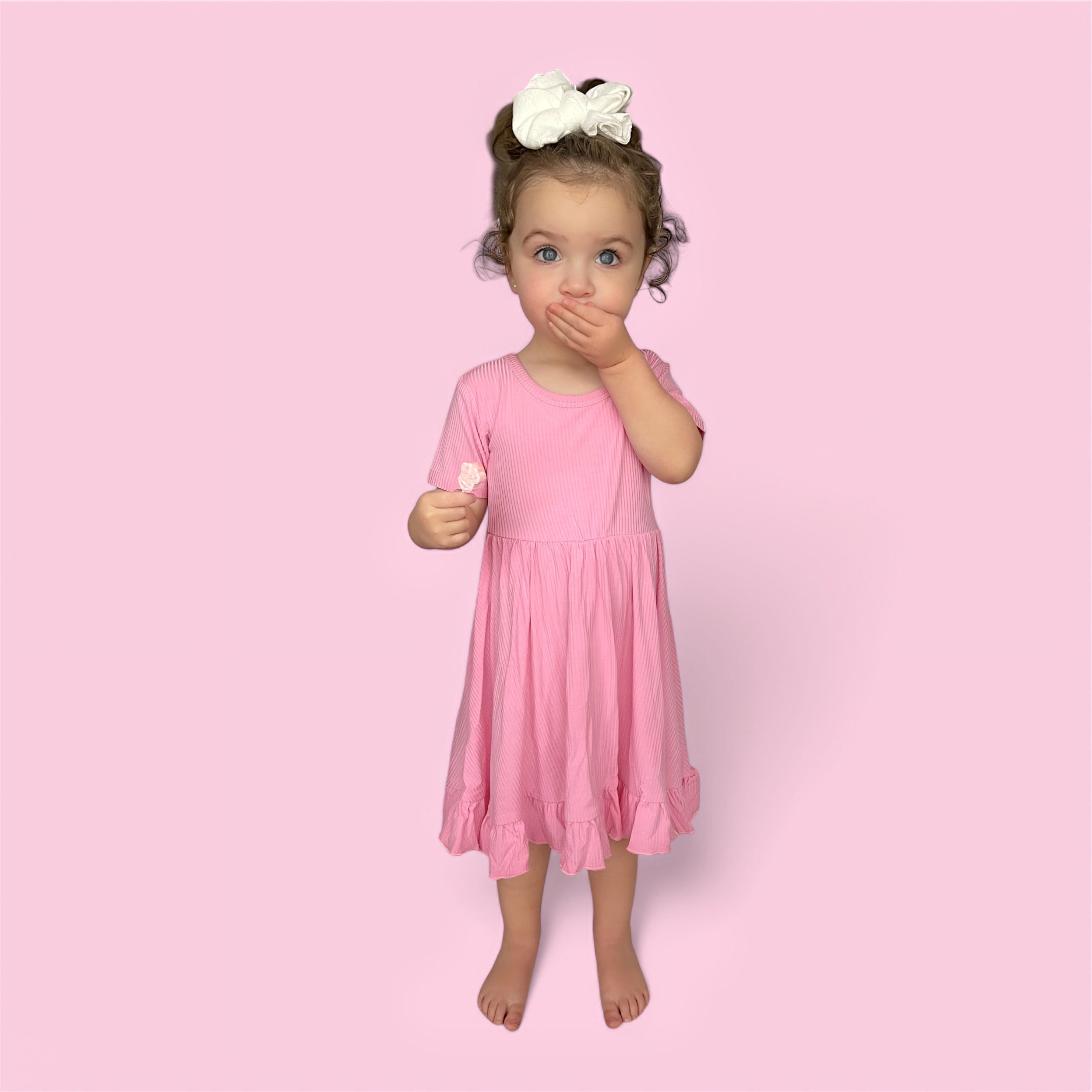 BELLA PINK RIB DREAM RUFFLE DRESS