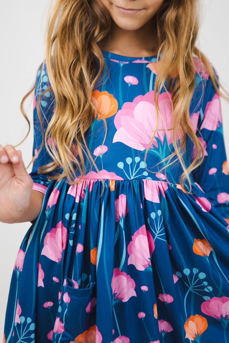 Poppies Floral 3/4 Sleeve Pocket Twirl Dress